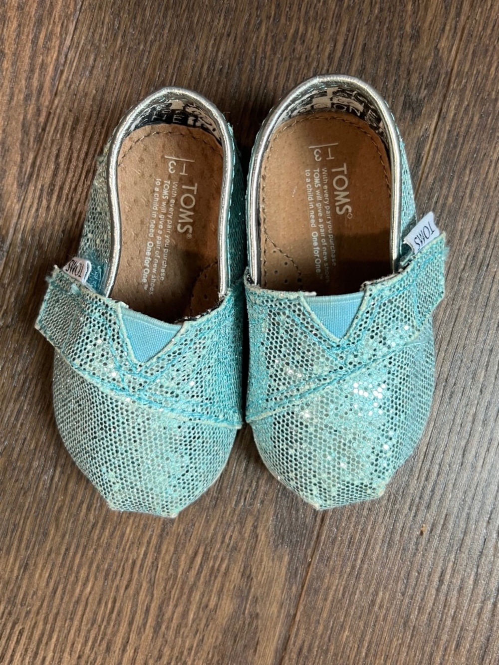 Toms Classic Slip-On Turquoise Glitter (Toddler 3 - like new)